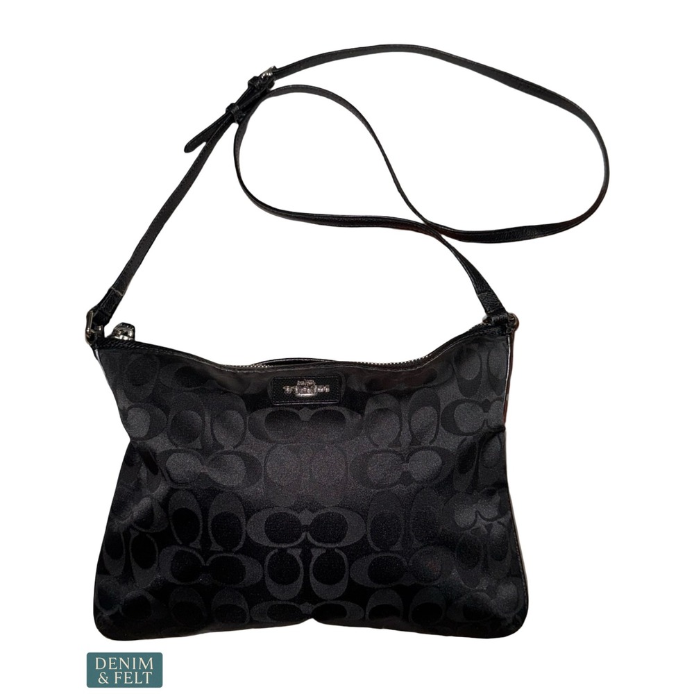 Coach Black Signature Jacquard Zip‎ Top Shoulder Bag Convertible Crossbody Purse